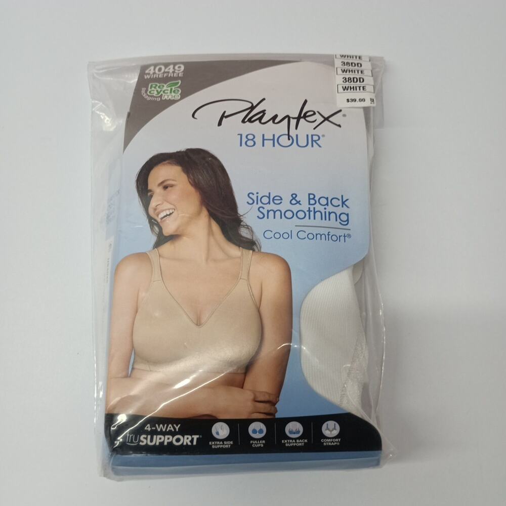 Playtex 18 Hour Wirefree Bra Women's Size 38DD White‎ Side & Back Smoothing